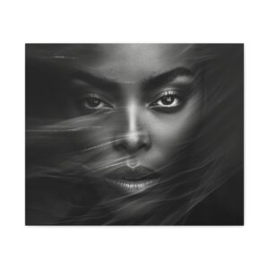Ethereal Soul Gaze Portrait Canvas Print — Black & White Female Face Matte Stretched 1.25"