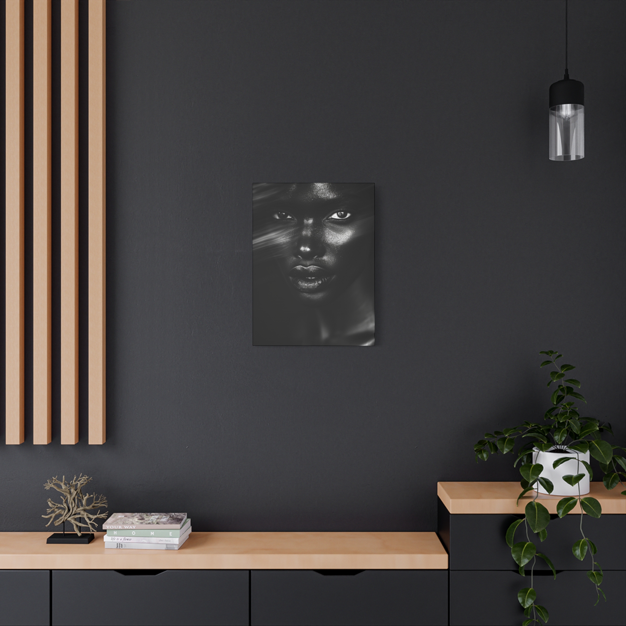 Striking Black Elegance Gaze Portrait Canvas - Image 32