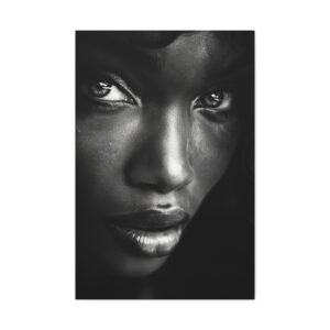 Wonderlust Gaze Black & White Portrait Canvas — Close-Up Fashion Wall Art