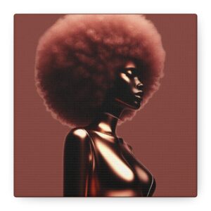 Bronzed Afro Goddess Matte Canvas Wall Art - Brown Metallic Portrait (Stretched)