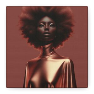 Bronzed Afrocents Goddess Matte Canvas Wall Art - Brown Metallic Portrait (Stretched)