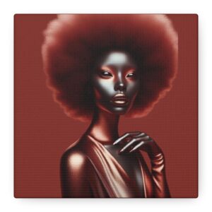 Sireness Afro Goddess Matte Canvas Wall Art - Brown Metallic Portrait (Stretched)
