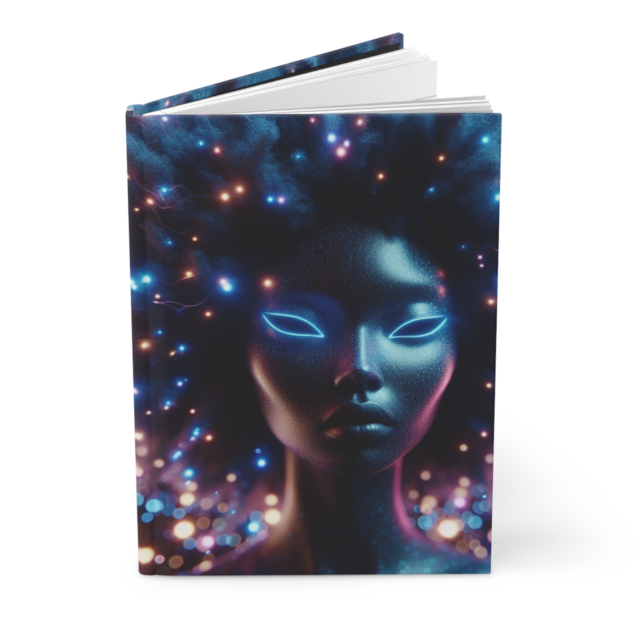 Low Glow Neon Futuristic Muse Hardcover Journal — Neon Galaxy Portrait Notebook for Creatives - Image 3