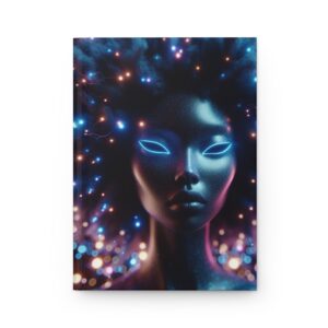 Low Glow Neon Futuristic Muse Hardcover Journal — Neon Galaxy Portrait Notebook for Creatives