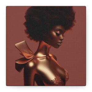 Gifted Bronzed Afro Goddess Matte Canvas Wall Art - Brown Metallic Portrait (Stretched)